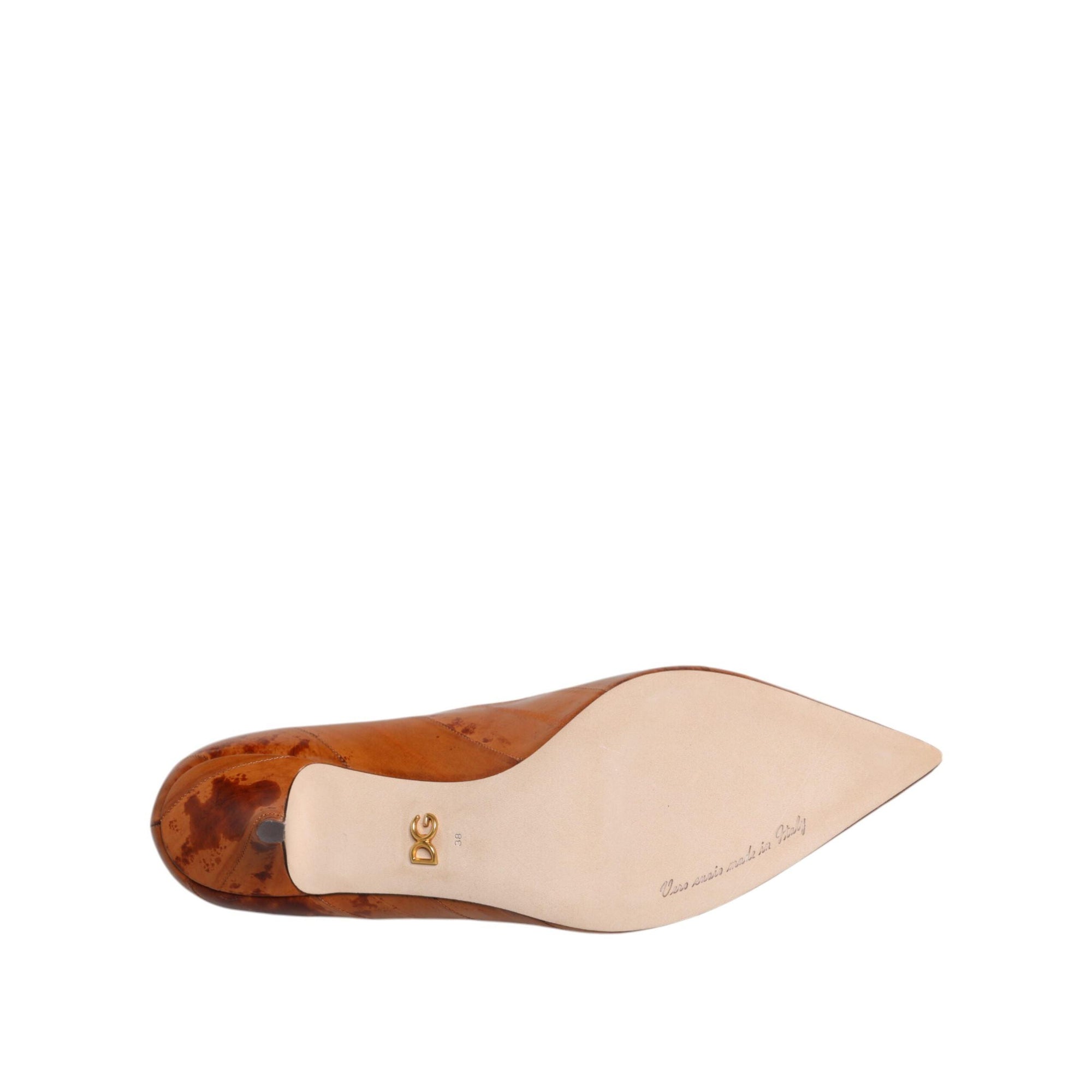 Dolce &amp; Gabbana Brown Leather Kitten Heels Pumps Shoes