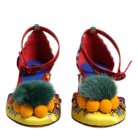 Dolce & Gabbana Multicolor Carretto Crystal Fur Sandals Shoes