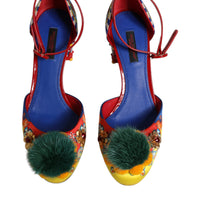 Dolce & Gabbana Multicolor Carretto Crystal Fur Sandals Shoes