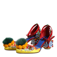 Dolce & Gabbana Multicolor Carretto Crystal Fur Sandals Shoes