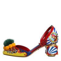 Dolce & Gabbana Multicolor Carretto Crystal Fur Sandals Shoes