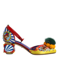 Dolce & Gabbana Multicolor Carretto Crystal Fur Sandals Shoes