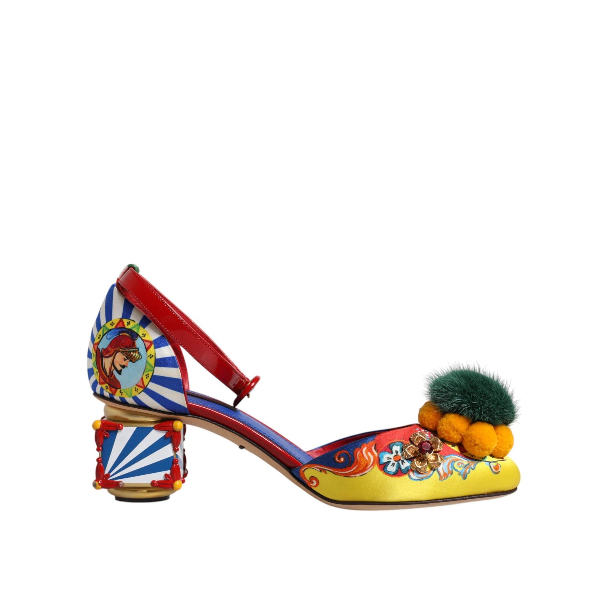 Dolce &amp; Gabbana Multicolor Carretto Crystal Fur Sandals Shoes