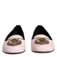 Dolce & Gabbana Light Pink Velvet Slip On Loafers Flats Shoes