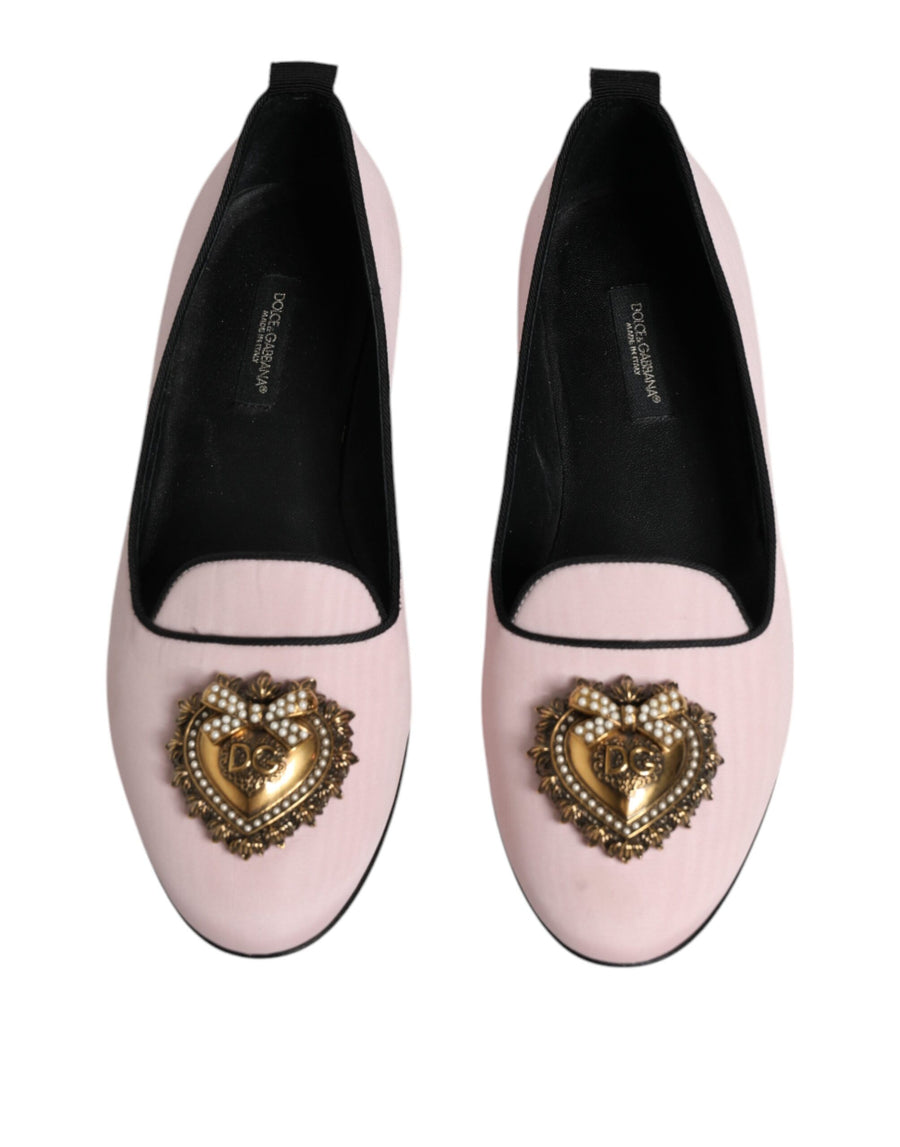 Dolce & Gabbana Light Pink Velvet Slip On Loafers Flats Shoes