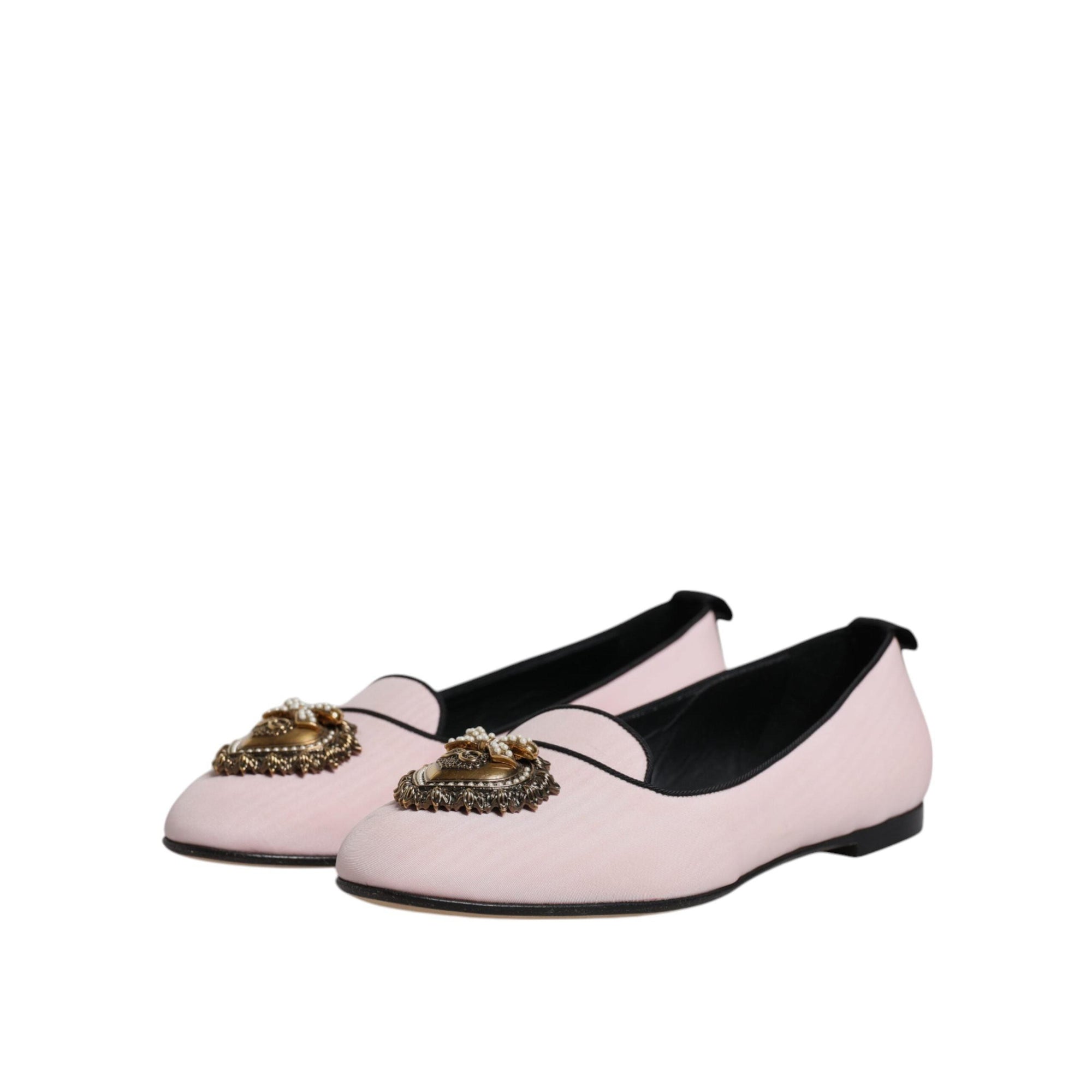 Dolce &amp; Gabbana Light Pink Velvet Slip On Loafers Flats Shoes