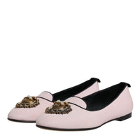 Dolce & Gabbana Light Pink Velvet Slip On Loafers Flats Shoes