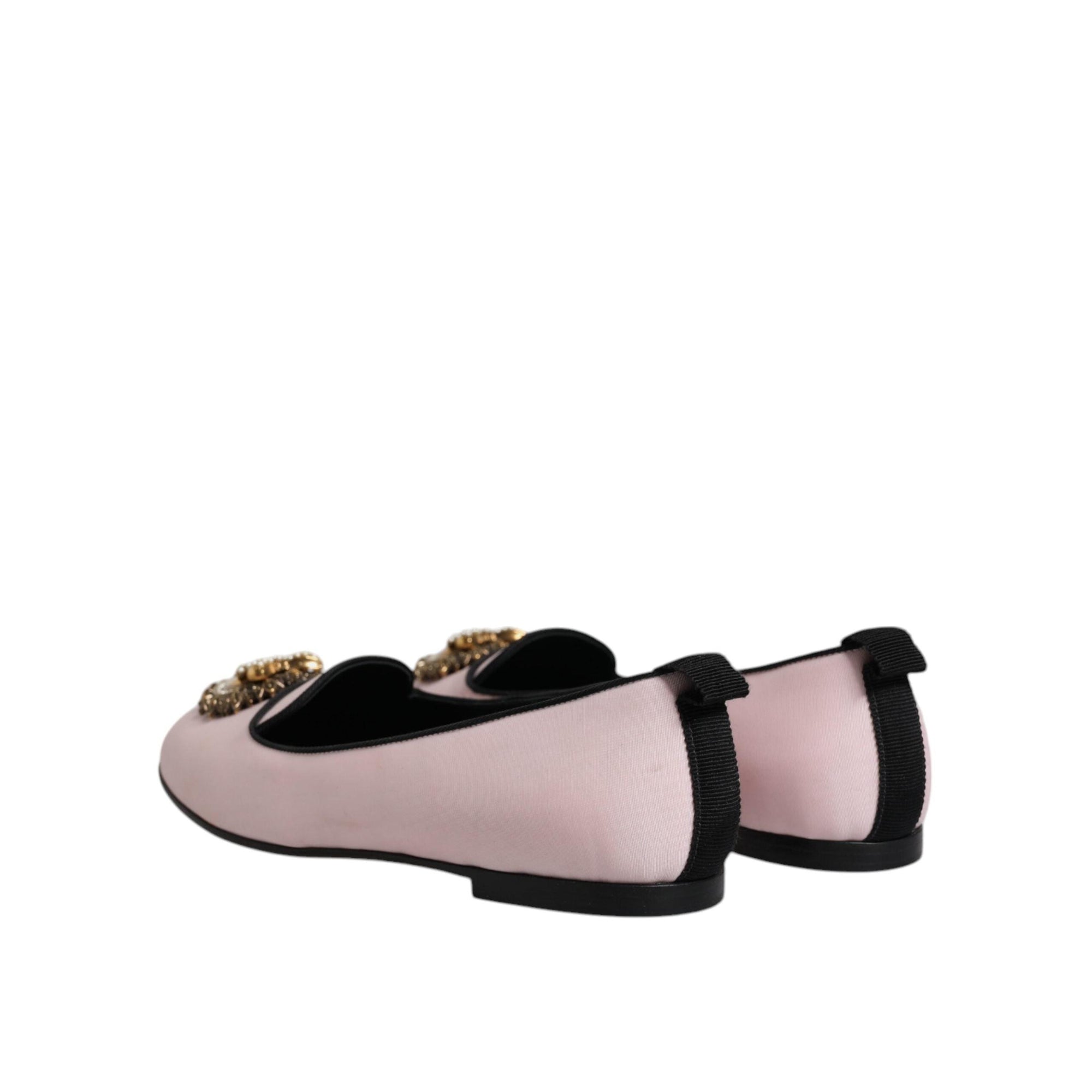 Dolce &amp; Gabbana Light Pink Velvet Slip On Loafers Flats Shoes