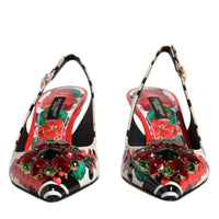 Dolce & Gabbana Multicolor Leather Crystal Heels Slingback Shoes