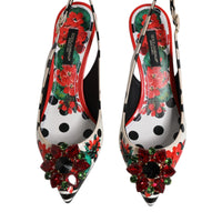 Dolce & Gabbana Multicolor Leather Crystal Heels Slingback Shoes