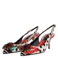 Dolce & Gabbana Multicolor Leather Crystal Heels Slingback Shoes