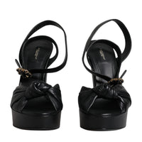 Dolce & Gabbana Black Leather Platform Heels Sandals Shoes