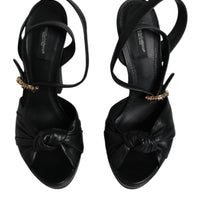 Dolce & Gabbana Black Leather Platform Heels Sandals Shoes