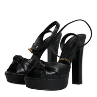 Dolce & Gabbana Black Leather Platform Heels Sandals Shoes