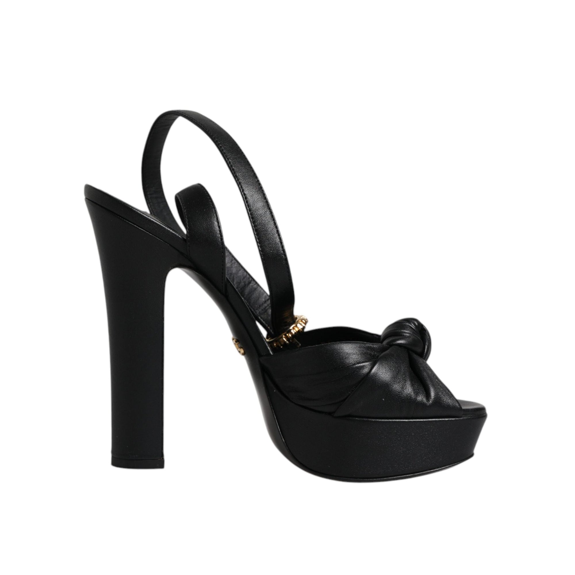 Dolce &amp; Gabbana Black Leather Platform Heels Sandals Shoes