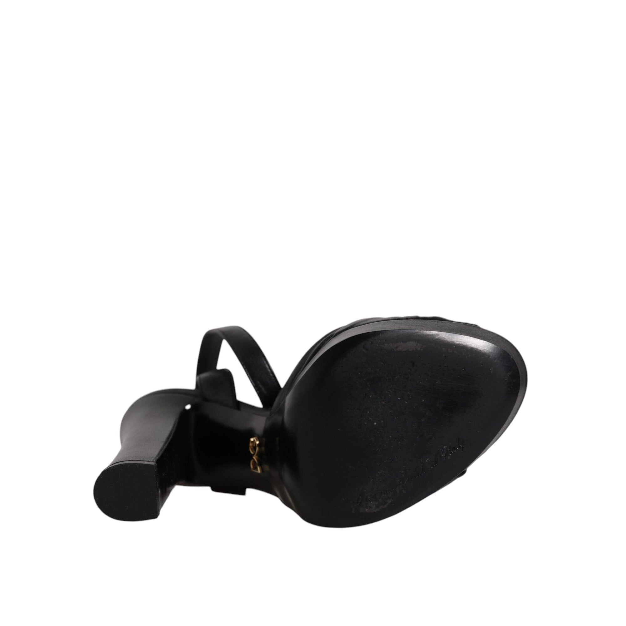 Dolce &amp; Gabbana Black Leather Platform Heels Sandals Shoes