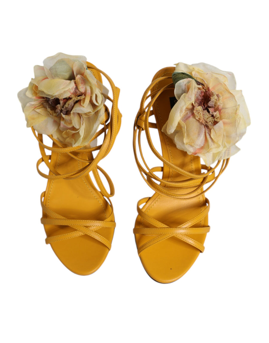 Dolce & Gabbana Yellow Flower Applique Keira Sandals Shoes