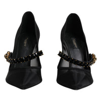 Dolce & Gabbana Black Mesh Mary Jane Crystal Heel Pump Shoes