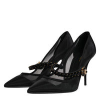 Dolce & Gabbana Black Mesh Mary Jane Crystal Heel Pump Shoes