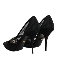 Dolce & Gabbana Black Mesh Mary Jane Crystal Heel Pump Shoes