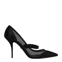 Dolce & Gabbana Black Mesh Mary Jane Crystal Heel Pump Shoes