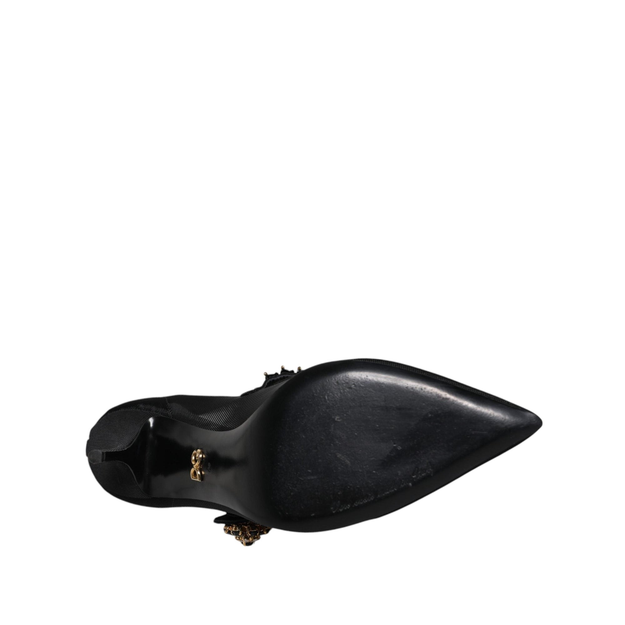 Dolce &amp; Gabbana Black Mesh Mary Jane Crystal Heel Pump Shoes