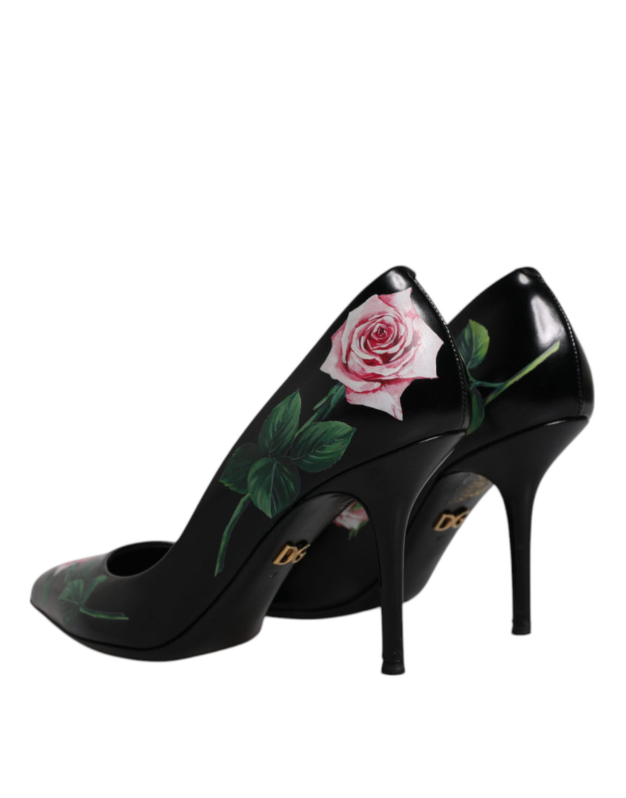 Dolce & Gabbana Black Floral Print High Heels Pumps Shoes