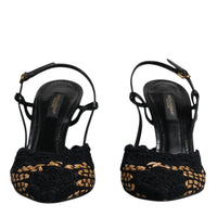 Dolce & Gabbana Black Brown Lace High Heels Slingback Shoes