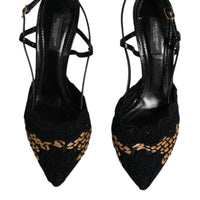 Dolce & Gabbana Black Brown Lace High Heels Slingback Shoes