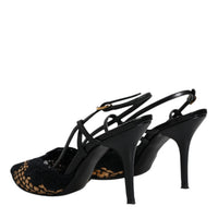 Dolce & Gabbana Black Brown Lace High Heels Slingback Shoes