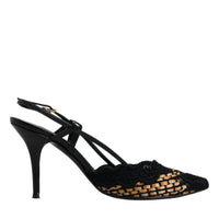 Dolce & Gabbana Black Brown Lace High Heels Slingback Shoes