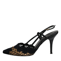 Dolce & Gabbana Black Brown Lace High Heels Slingback Shoes