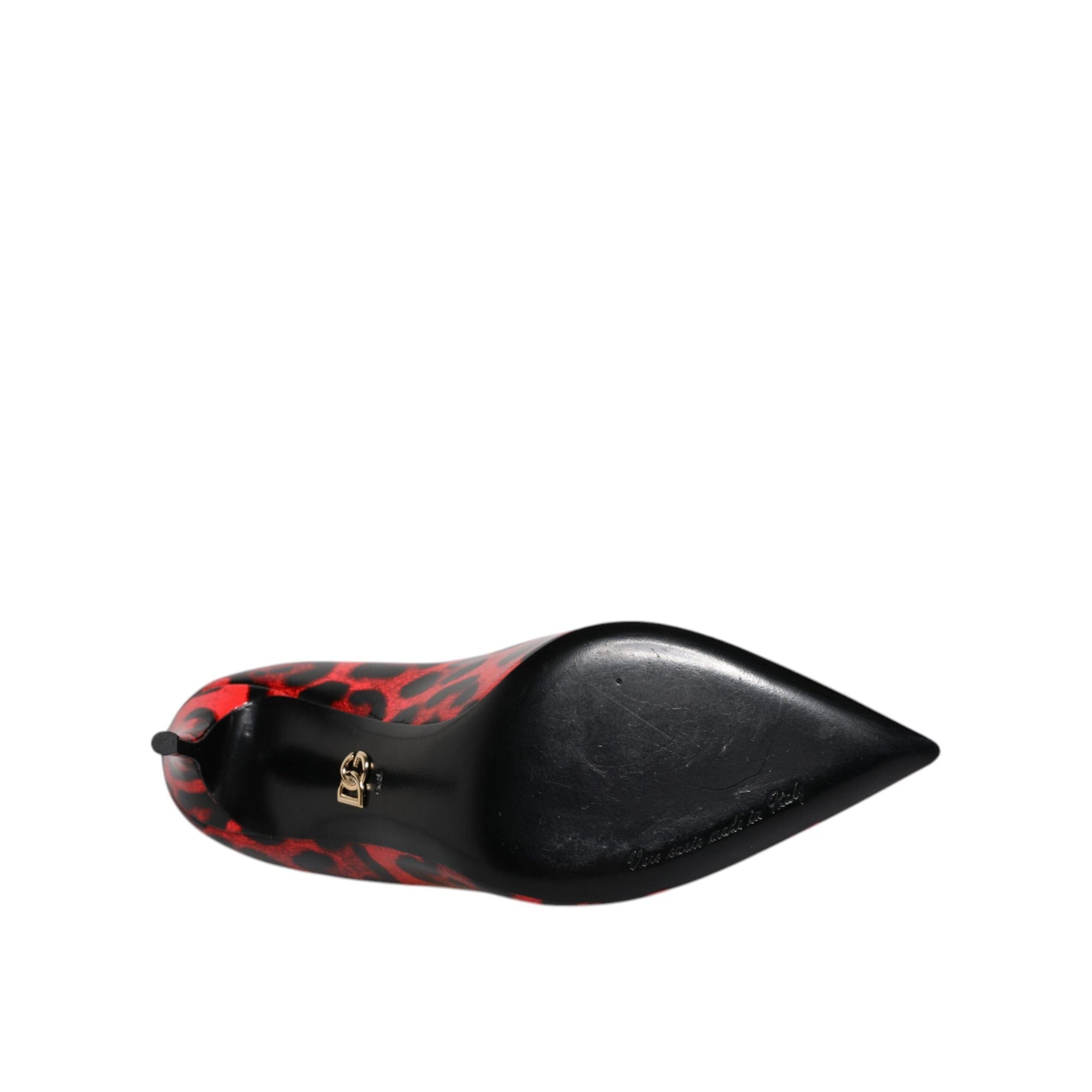 Dolce &amp; Gabbana Red Leopard Leather Stiletto High Heels Pumps Shoes