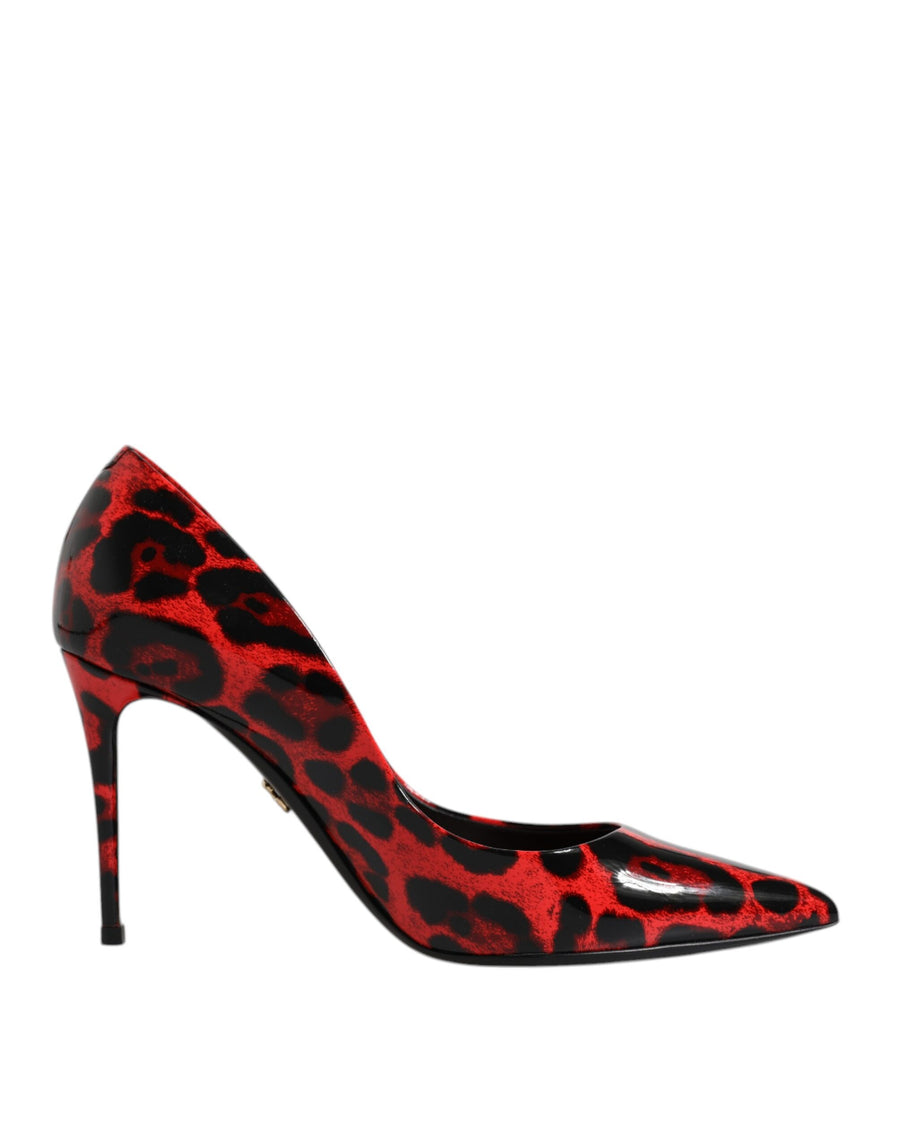 Dolce & Gabbana Red Leopard Leather Stiletto High Heels Pumps Shoes