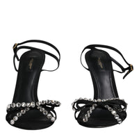 Dolce & Gabbana Black Leather Crystal Heels Sandals Shoes