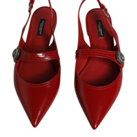 Dolce & Gabbana Red Leather Slingback Flats Sandals Shoes