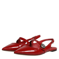 Dolce & Gabbana Red Leather Slingback Flats Sandals Shoes