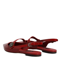 Dolce & Gabbana Red Leather Slingback Flats Sandals Shoes