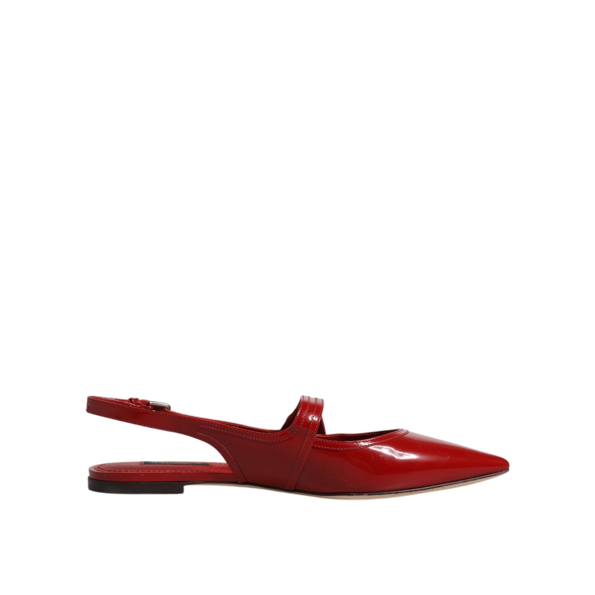 Dolce &amp; Gabbana Red Leather Slingback Flats Sandals Shoes
