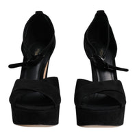 Dolce & Gabbana Black Leather Platform Heels Sandals Shoes