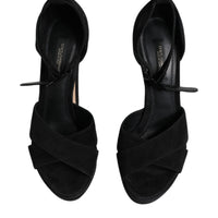 Dolce & Gabbana Black Leather Platform Heels Sandals Shoes