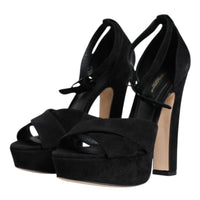 Dolce & Gabbana Black Leather Platform Heels Sandals Shoes