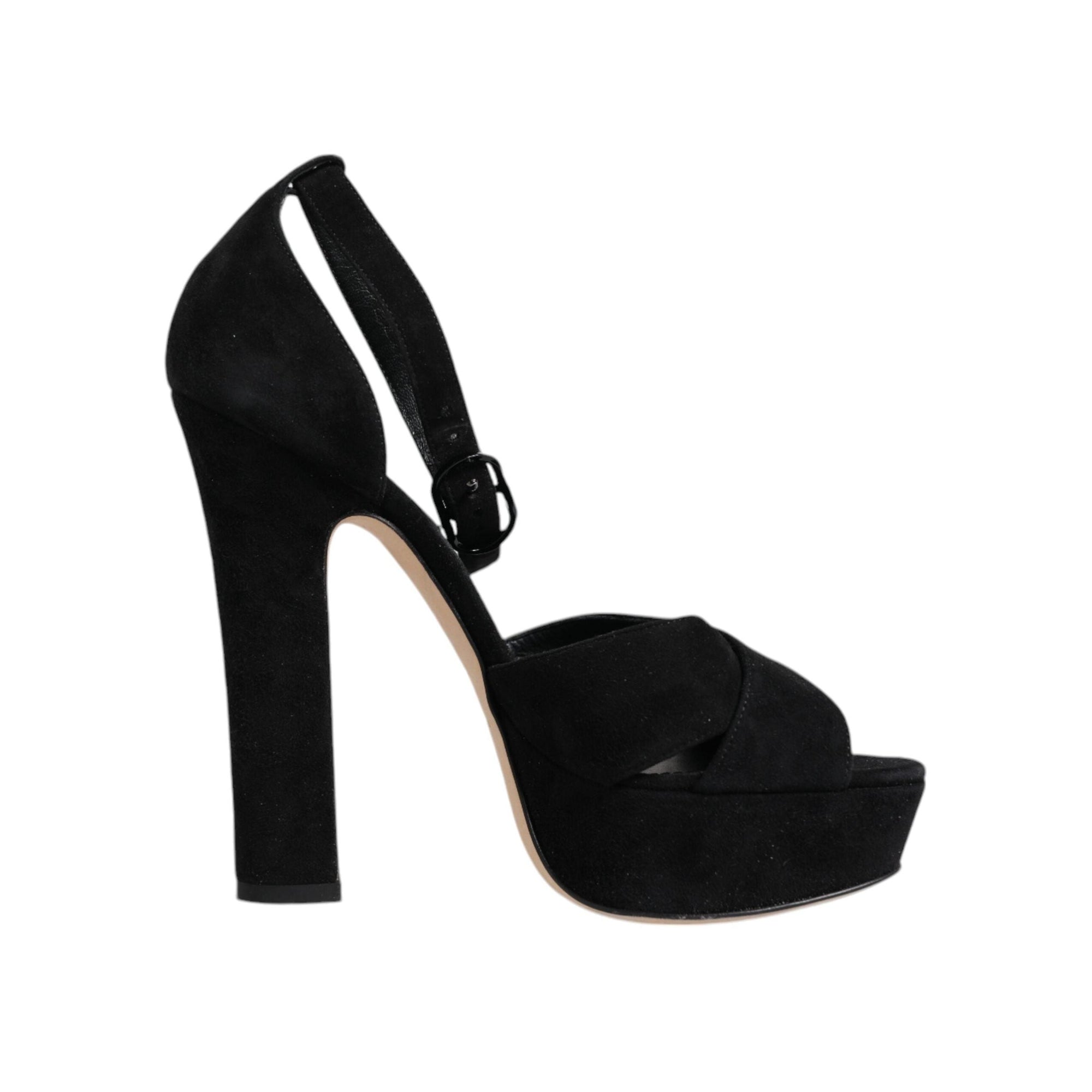 Dolce &amp; Gabbana Black Leather Platform Heels Sandals Shoes