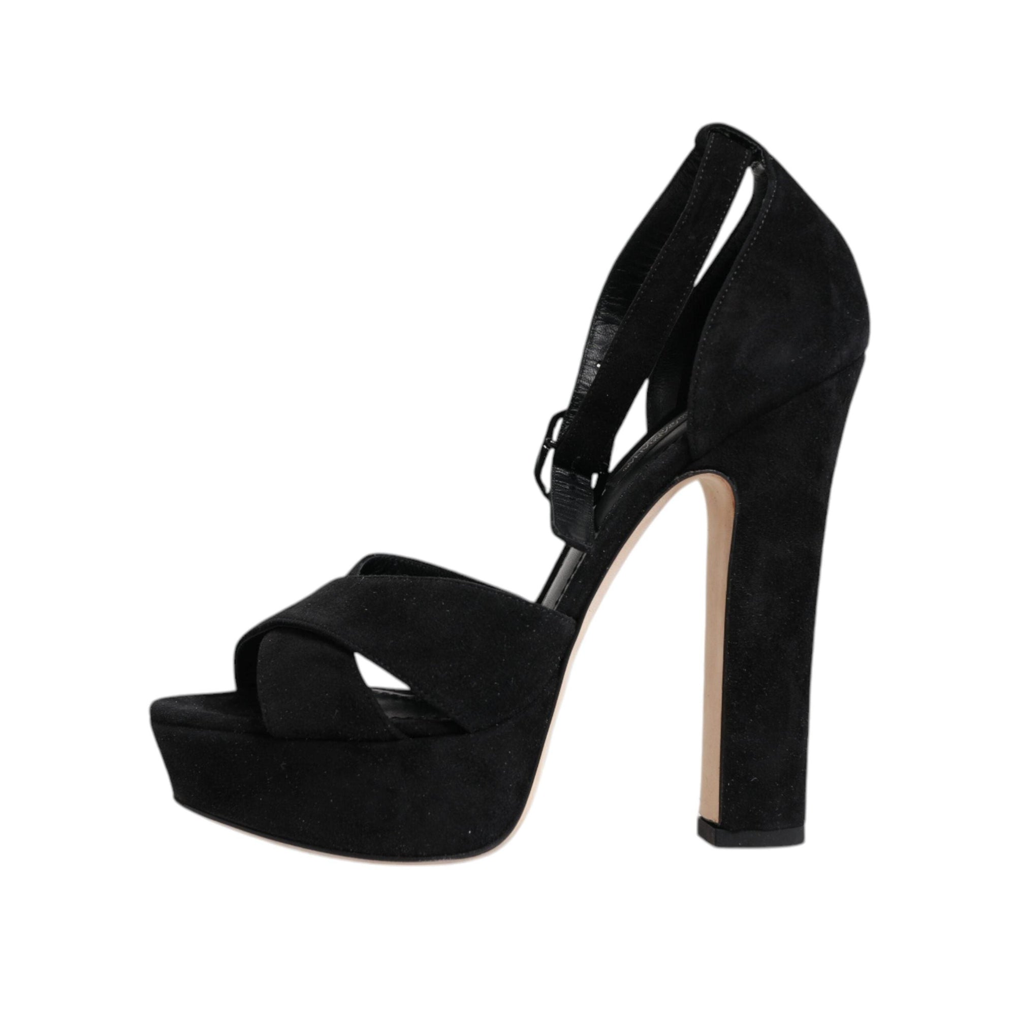 Dolce &amp; Gabbana Black Leather Platform Heels Sandals Shoes