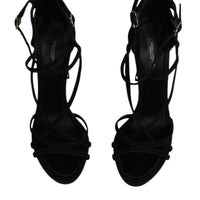 Dolce & Gabbana Black Suede Ankle Strap Heels Sandals Shoes