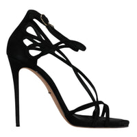 Dolce & Gabbana Black Suede Ankle Strap Heels Sandals Shoes