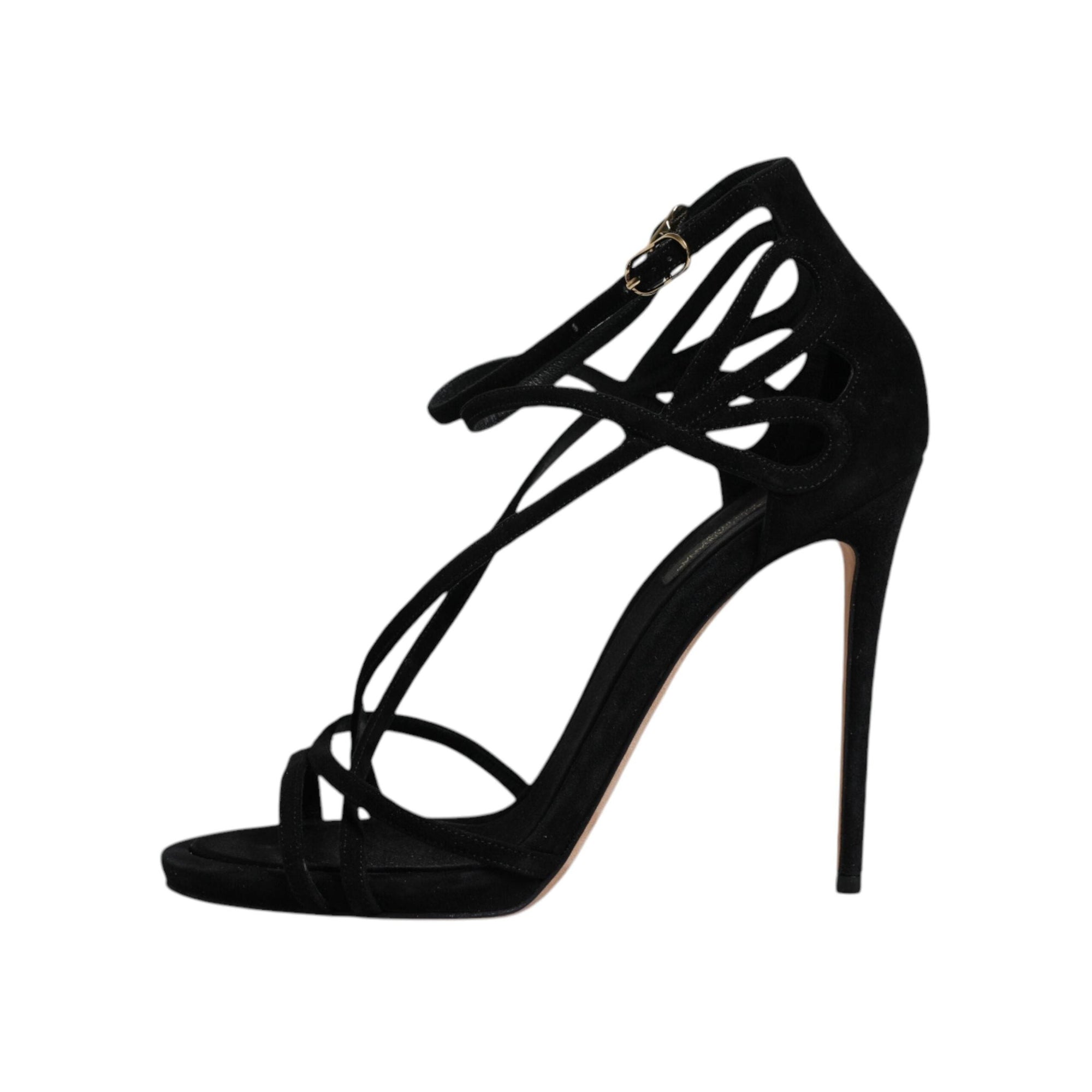 Dolce &amp; Gabbana Black Suede Ankle Strap Heels Sandals Shoes