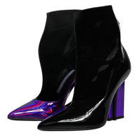 Dolce & Gabbana Purple Black Pointed Ankle Boots Shoes