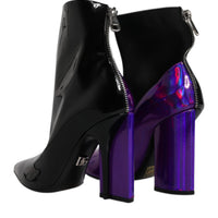 Dolce & Gabbana Purple Black Pointed Ankle Boots Shoes