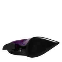 Dolce & Gabbana Purple Black Pointed Ankle Boots Shoes